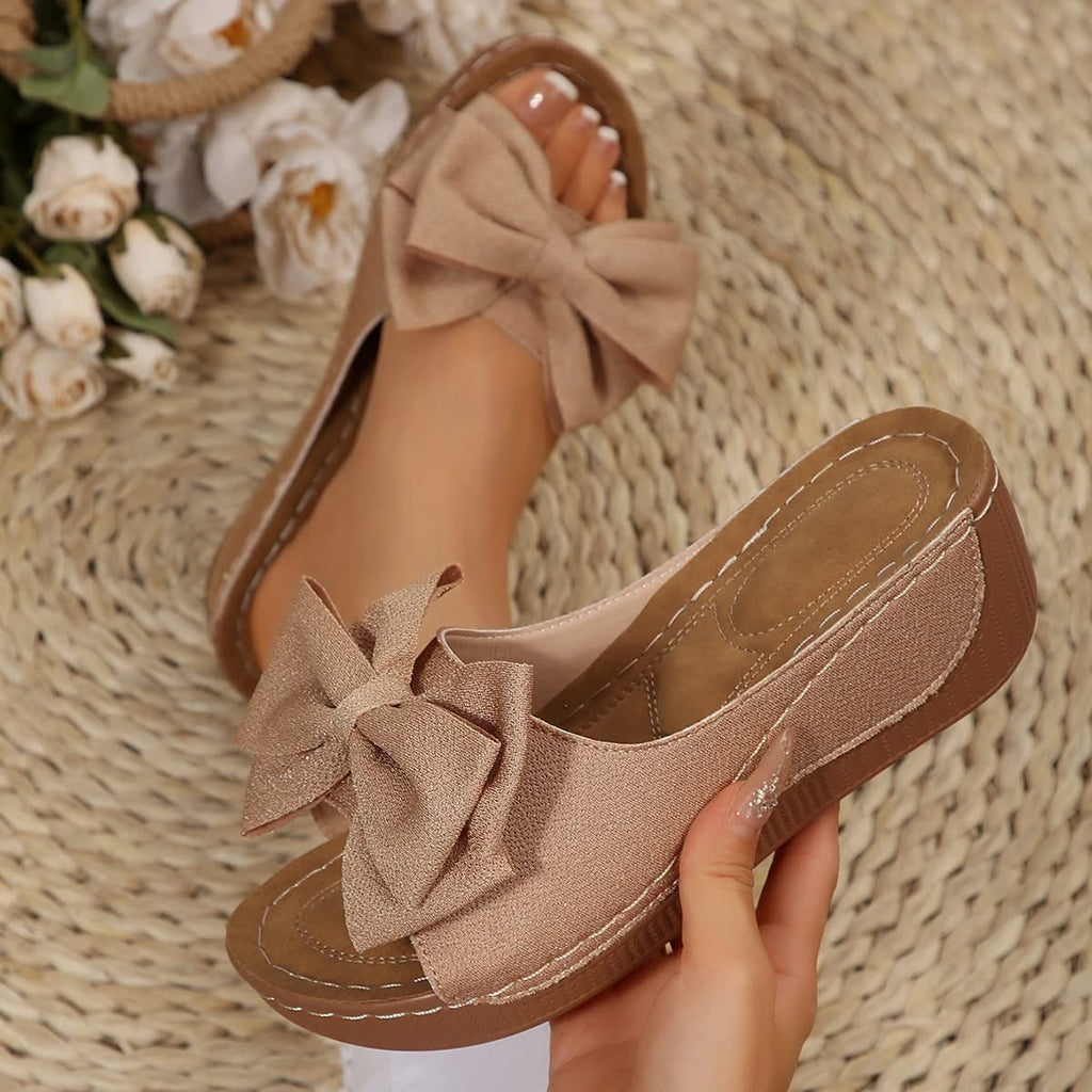 [Pre-Order] Pegged Heeled Shoes Sandals - 2026 Summer New Style Thick-soled Bow Tie Flip-flops for Women
