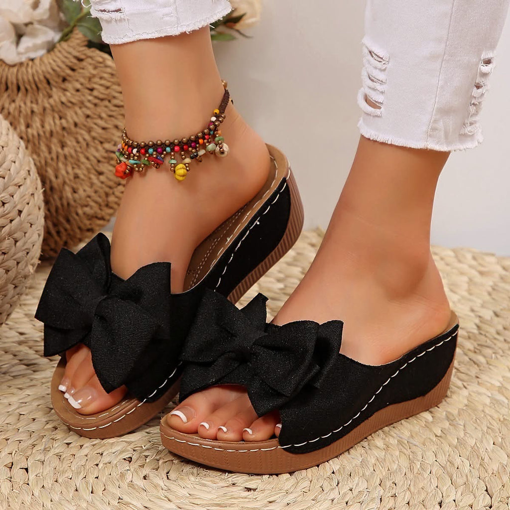 [Pre-Order] Pegged Heeled Shoes Sandals - 2026 Summer New Style Thick-soled Bow Tie Flip-flops for Women