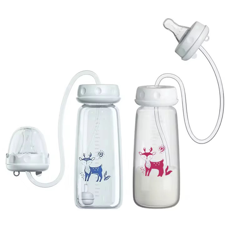 Baby Feeding Bottle with Straw & Breast-Like Nipple